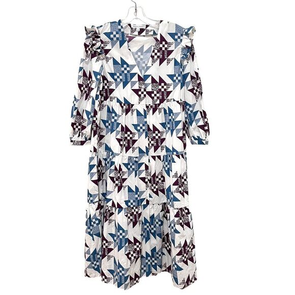 Rebecca minkoff Darcy Midi Dress Blue Quilt Size 4 - Picture 6 of 13